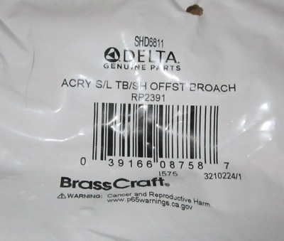 BrassCraft SHD6811 Genuine Delta Parts Acry S L TB SH OFFST Broach RP2391 $16.95