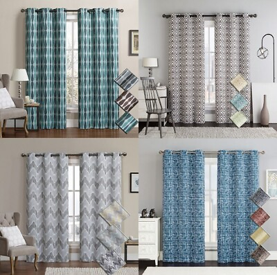 #ad Luxury Printed Grommet 100% Blackout Window Top Curtain Thermal Insulated Pair $42.99