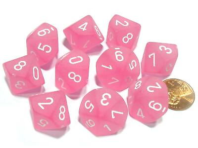 Set of 10 Chessex Frosted D10 Dice Pink with White Numbers #ad $8.66
