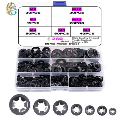 #ad 260pcs Internal Tooth Star Lock Spring Quick Washer Push On Speed Nut Assortment $10.59