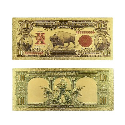 #ad 1901 $10 Bison Buffalo Novelty 24K Gold Foil Plated Note Bill Free Shipping $2.88