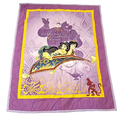 #ad Handmade Disney#x27;s Aladdin quot;A Whole New Worldquot; Purple Quilted Baby Blanket OOAk $74.97