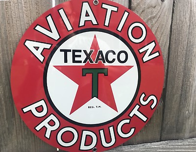 #ad Texaco Aviation gasoline Oil Gas metal round sign $19.99