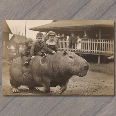 #ad POSTCARD Capybara Kids Riding Old School Vibe Weird Strange Funny Race Giant $6.00