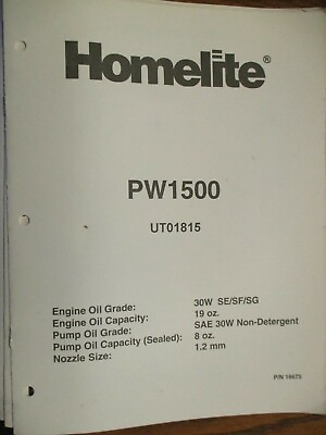 #ad USED HOMELITE PW1500 PRESSURE WASHER PARTS LIST PN19675 $8.65