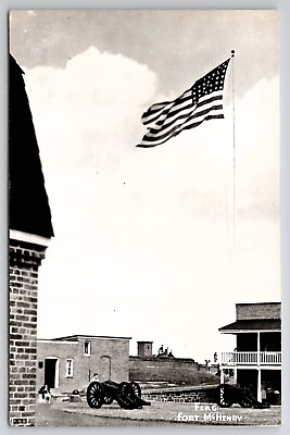 #ad Fort McHenry MD RPPC Flag and Cannons Real Photo Postcard J23 $8.95