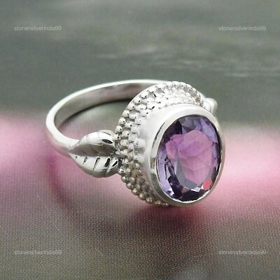 #ad Gift For Her Natural Amethyst Solitaire Bohemian Ring Size 8 925 Silver B8 $23.01