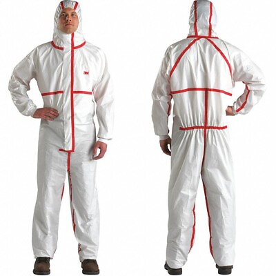#ad 25 Pack 3M 4565 BLK XL Hooded Disposable Protective Coverall White Red Size XL $50.00
