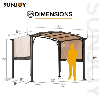 #ad Sunjoy 9 x 11ft Outdoor Steel Arched Pergola with Adjustable Canopy $442.72
