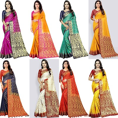 #ad Embellished Kanjivaram Cotton Silk Saree $23.44