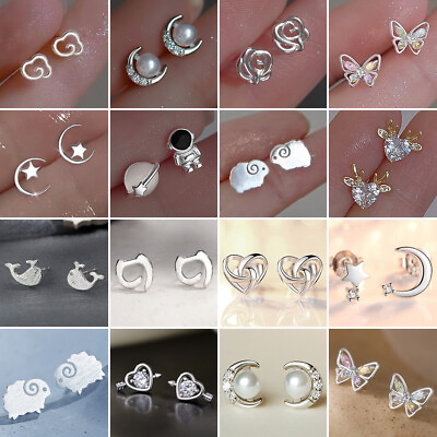 #ad 925 Silver Cubic Zirconia Small Ear Stud Earrings Women Wedding Charm Jewelry C $1.00
