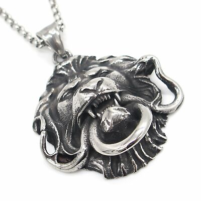 #ad Mens Snake Lion Necklace Pendant Head Stainless Steel King Chain Silver $7.99