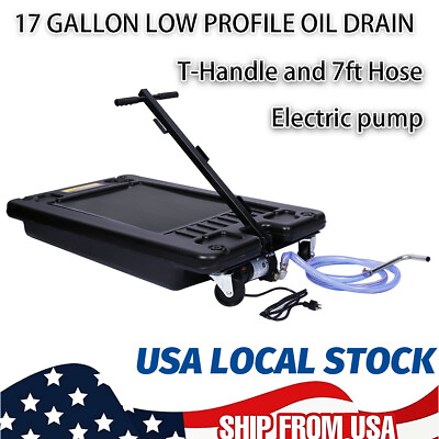 #ad 17 GALLON Car Oil Changing Oil Drain Pan Low Profile W Electric Pump Hose Truck $375.99