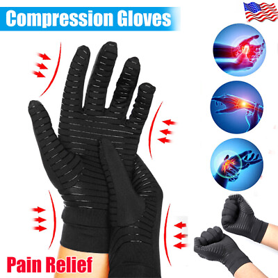 #ad Copper Arthritis Gloves Compression Wrist Hand Joint Pain Relief Support Brace $7.95