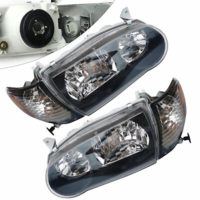 #ad For 2001 2002 Toyota Corolla Black Headlights Leftamp;Right HeadlampsCorner Lamps $61.75
