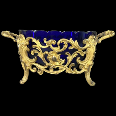 #ad #ad Exquisite 19th Century Baroque Ormolu Bonboniere Jardiniere with Blue Glass $675.00