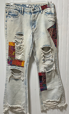 #ad Almost Famous Vintage Jeans Size 13 Acid Wash Patch Distressed Destroyed Flare $20.99