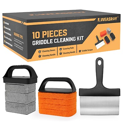 #ad 10 Pcs Griddle Cleaning Kit Scraper 4 Scouring Pads 3 Cleaning Stones 2 Handles $16.00
