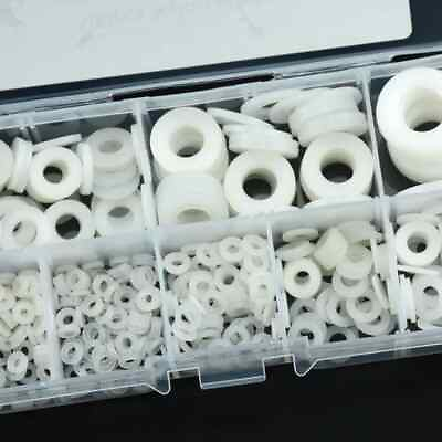 #ad 500Pcs White Nylon Washer Flat Spacer Washer Seals Gasket O Ring Assortment Kit $8.86