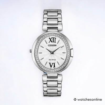 New Citizen Eco Drive Women#x27;s Diamond Accent Silver Tone 34mm Watch EX1500 52A #ad $300.00