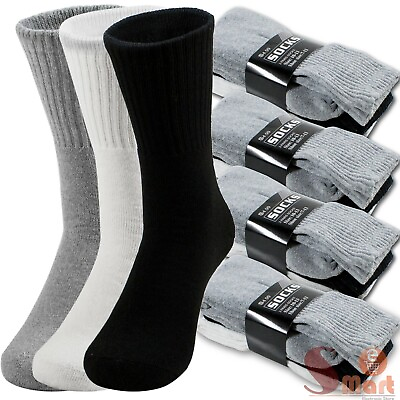 #ad #ad Lot 3 12 Pairs Mens Solid Sports Athletic Work Plain Crew Socks Size 9 11 10 13 $17.99