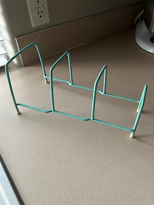 #ad Vintage Midcentury Coated Dish Drying Rack Plate Stand Turquoise Blue $18.99