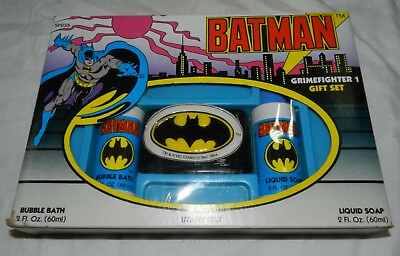 #ad Vintage 1989 Batman Grime fighter Gift Set Soap Bubble Bath Belt in box $8.47