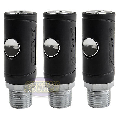 #ad 3 Pack Industrial Style Safety Air Plug Coupler 1 4quot; Body 1 2quot; MNPT Rapidair $39.95