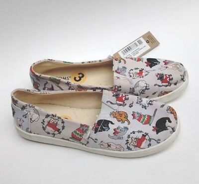 #ad #ad Toms Christmas Holiday Cats Belmont Shoes Light Grey Flats Kid’s Size 3 NWT $24.88