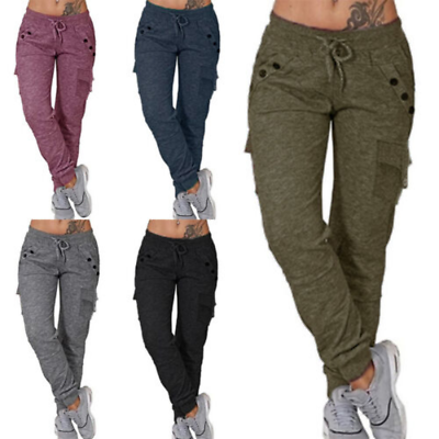 #ad Womens Stretch Elastic Waist Sport Pants Joggers Ladies Fitness Pocket Trousers $37.93