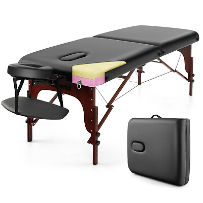 #ad Folding Portable Massage Table Height Adjustable Spa Bed Beech Wood Face Cradle $179.99