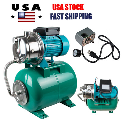 1HP 750W Shallow Well Jet Pump Pressure Tank Stainless Steel 110V Water 740GPH $189.99