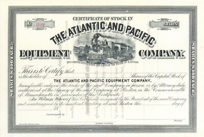 #ad #ad Atlantic and Pacific Equipment Co. 1880#x27;s circa Unissued Railway Stock Certifi $25.00