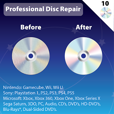 #ad 10 Disc Repair Resurface Fix Scratched ALL Disc Media Xbox PS GC Wii etc $17.00