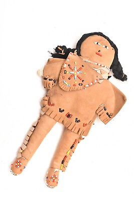 #ad #ad Vintage Native American Doll Beaded Sioux Indian Girl W Leather Fringe 9quot; Tall $175.00