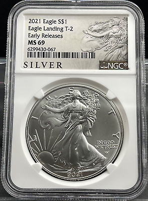 #ad 2021 American 1oz SILVER Eagle Type 2 Eagle Landing $1 NGC MS69 Early Releases $45.00