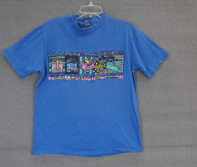Vintage Ocean Pacific T Shirt 1980s Pop Art Large Made in USA Blockheads $69.99