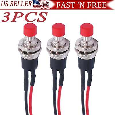 #ad 3 Pack Mini Push Button Pre Wired Momentary N O OFF ON Switch Plug 12V 5AMP SPST $6.49