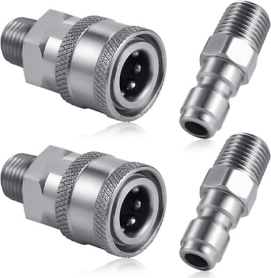#ad 4Pcs Pressure Washer Coupler NPT 1 4 Inch Stainless Steel Quick Connect Fitting $19.77