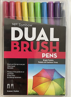 #ad TOMBOW DUAL BRUSH PENS BRIGHT PALETTE BRUSH amp; FINE TIP IN ONE PEN #56185 10 PC $14.99