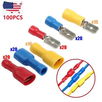 #ad 100pcs Assortment Fully Femaleamp;Male Spade Terminals Crimp Connectors 22 10AWG $7.50