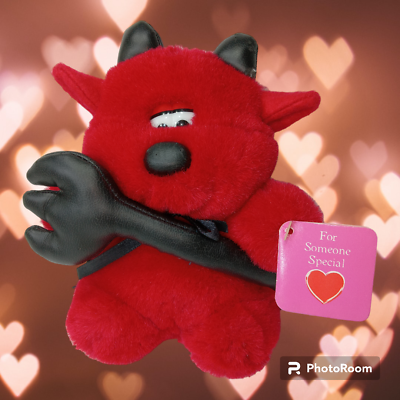 #ad Valentine Red Devil Vtg Plush Stuffed Toy Animal Fun World For Someone Special $19.99