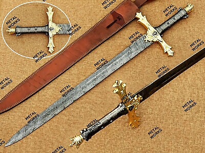#ad Damascus Steel King Arthur Excalibur Sword Handmade Gold Medieval Sword. $134.99