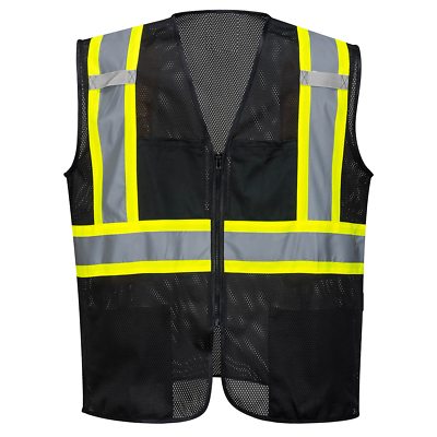 #ad #ad Black Safety Vest Reflective High Visibility Mesh with Pockets $14.99