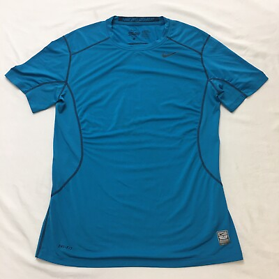 NIKE Shirt Mens L Aqua Pro Combat Core 2.0 Dri Fit Fitted Performance Short Slv #ad $14.87