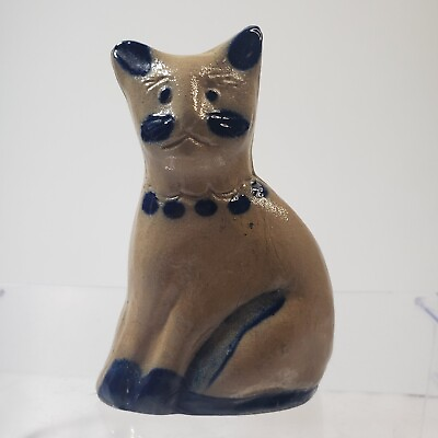 #ad Beaumont Pottery York Maine Salt Glaze Blue Stoneware 4.25” Cat Animal Figurine $28.99