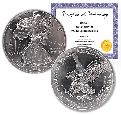 #ad TWO 1 TROY OUNCE OZ .999 Pure TITANIUM Metal Walking Liberty Eagle Rounds coins $18.97