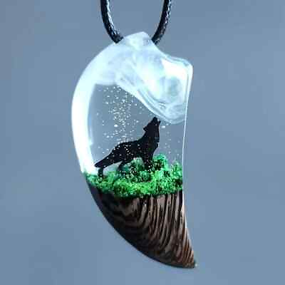 #ad Fashion Wolf Pendant Necklace Resin Landscape Green Three dimensional Pendant 3D $9.98