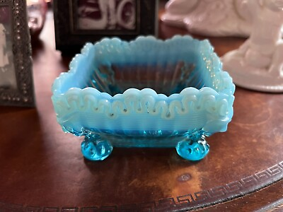 #ad Antique Northwood Alaska Blue Opalescent Berry Bowl EAPG Glass Fruit Dessert VG $48.99