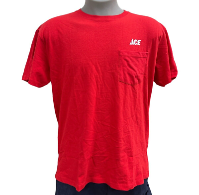 #ad New Ace Hardware Pocket T Shirt Employee Work Uniform Red Short Sleeve Size XL $19.99